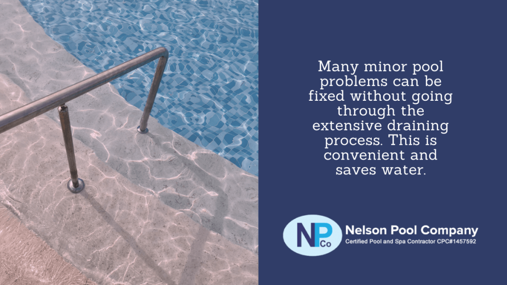 Experience efficient pool repair services in Sarasota FL with Nelson Pool Company, saving water by avoiding extensive draining processes.